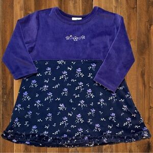 Vintage Purple Velour Floral Dress – Long Sleeve – Size 18M